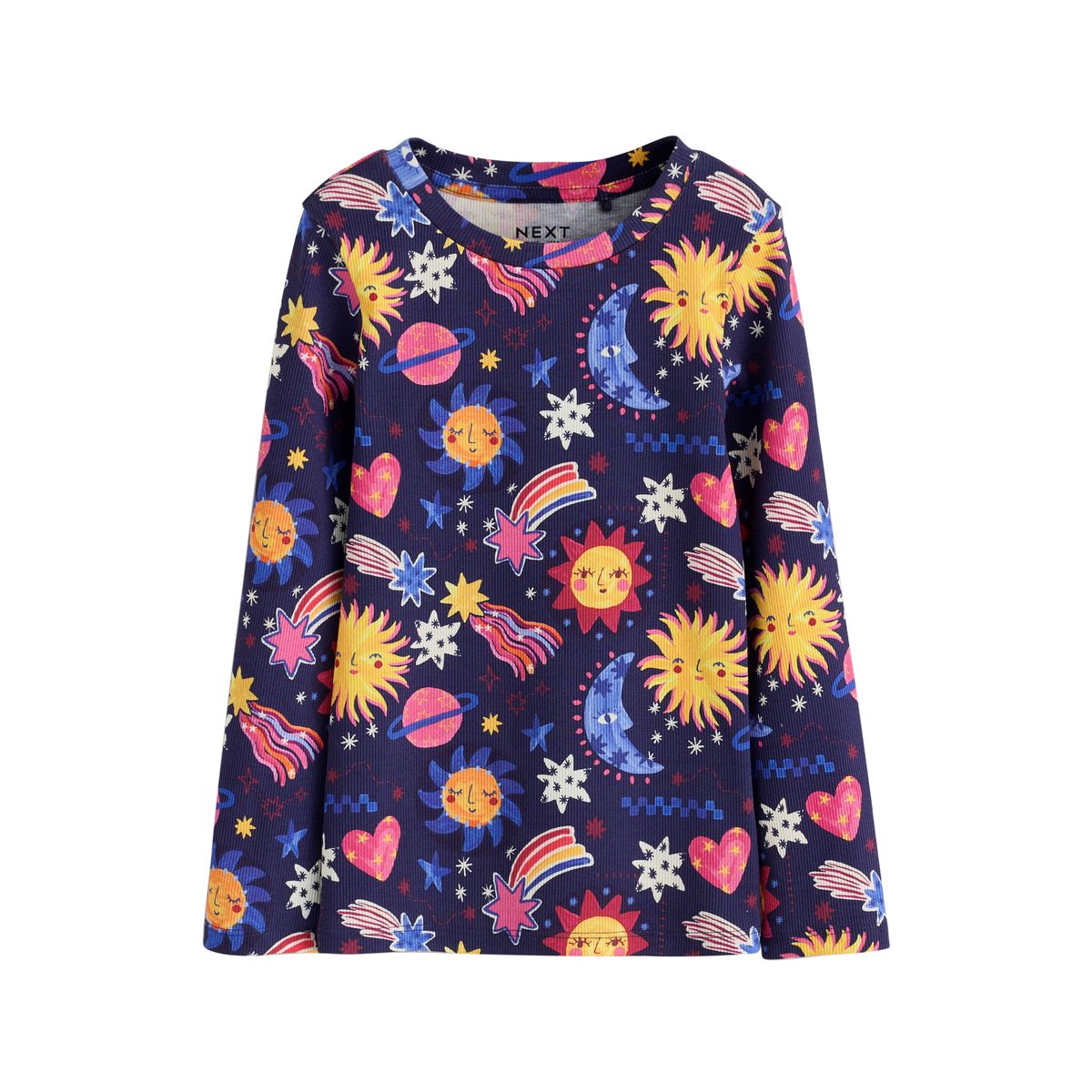 T-shirt côtelé à manches longues, lot de 4 bleu marine/rose, NEXT