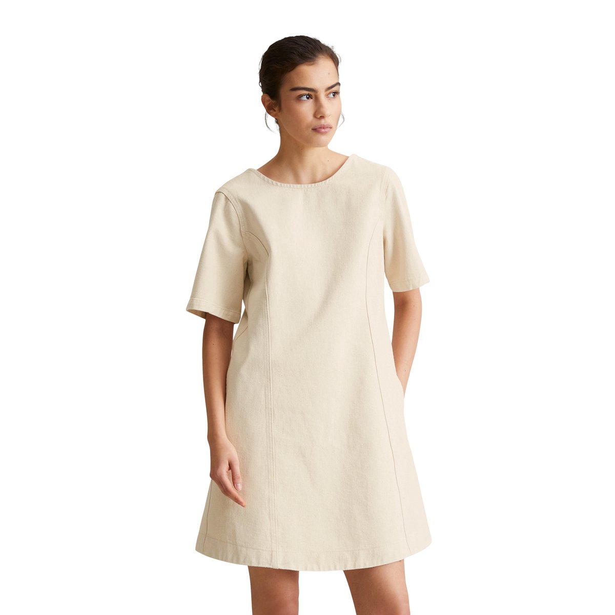 Mini-robe en jean relaxed en denim rigide sans élasthanne blanc, MARC O’POLO DENIM