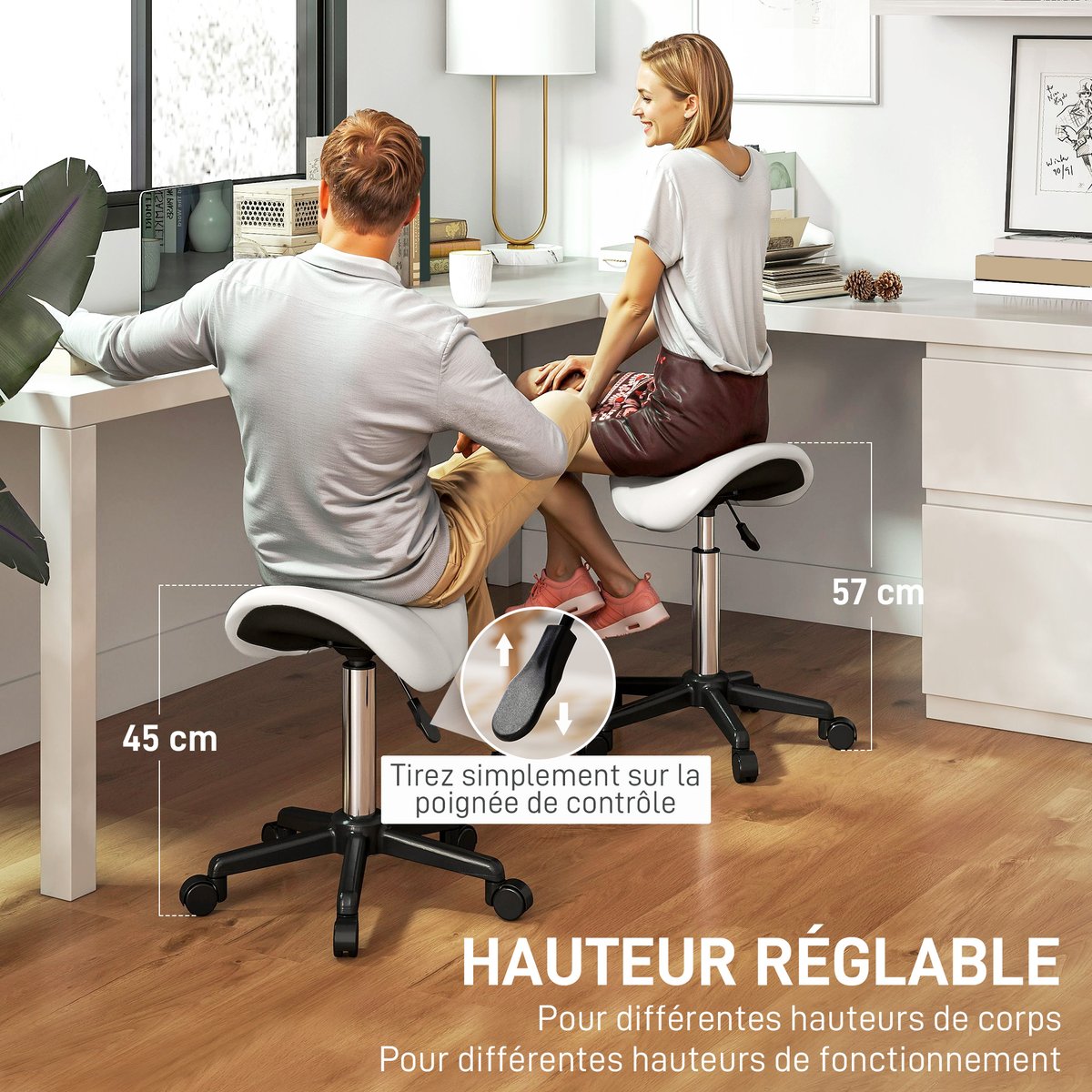 Tabouret de salon Polyuréthane Blanc blanc, HOMCOM