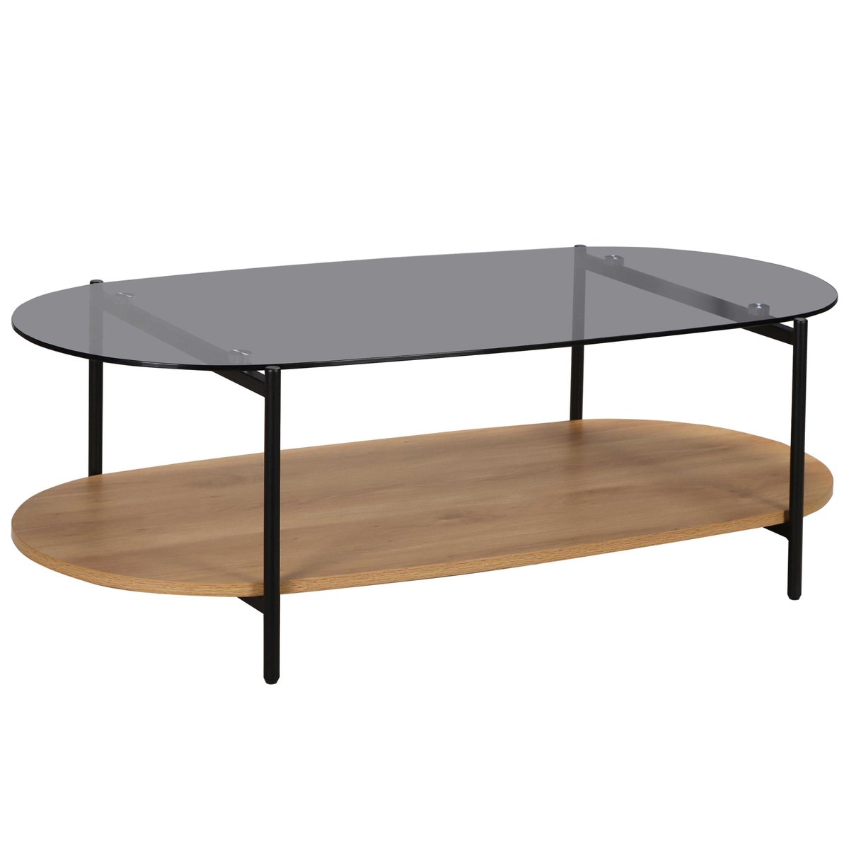 Table basse en verre et effet bois clair ovale 120 x 55 x 40 cm, RUBY bois clair, OVIALA