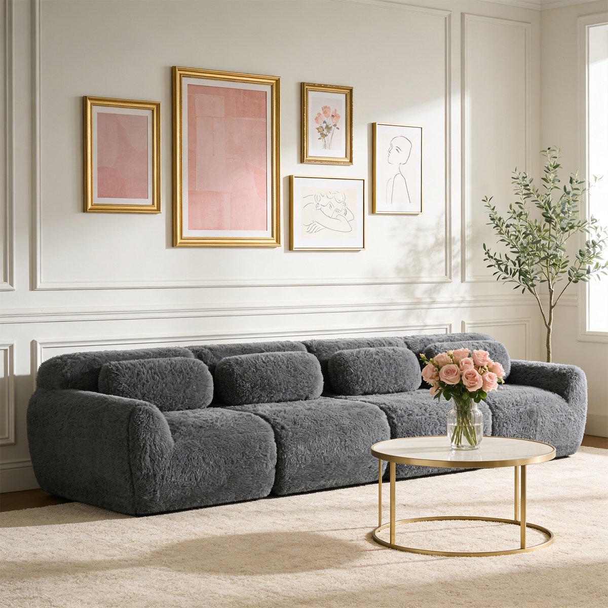Canapé droit 4 places design moderne, WIND gris charbon, MEUBLES COSY