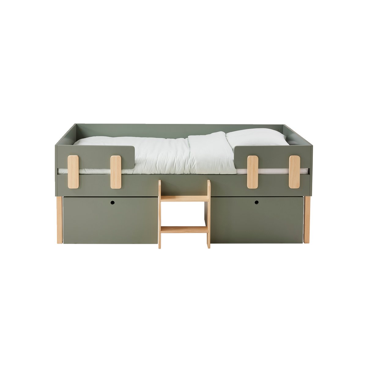 Lit en hauteur avec rangements EVEREST kaki, VERTBAUDET