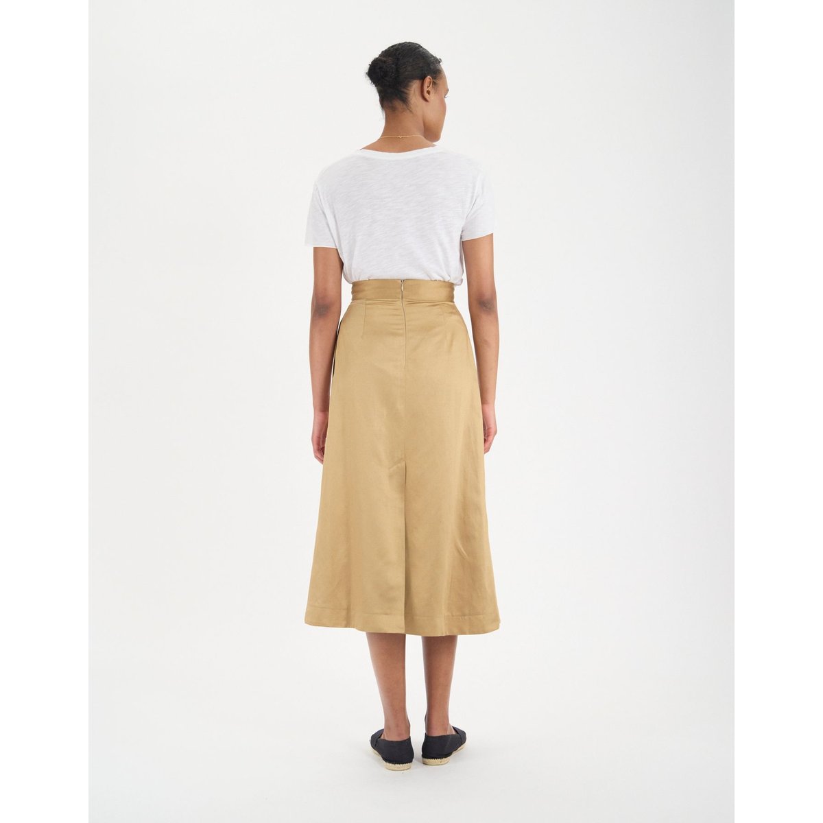 Jupe plissée Maud en viscose mélangé camel marron, INES DE LA FRESSANGE PARIS