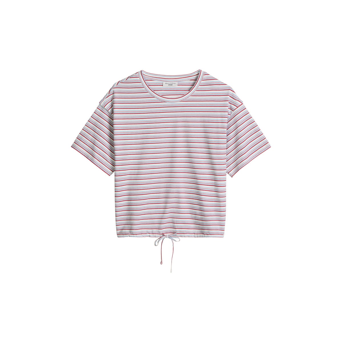 T-shirt à rayures relaxed avec cordon de serrage à l'ourlet blanc, MARC O’POLO DENIM