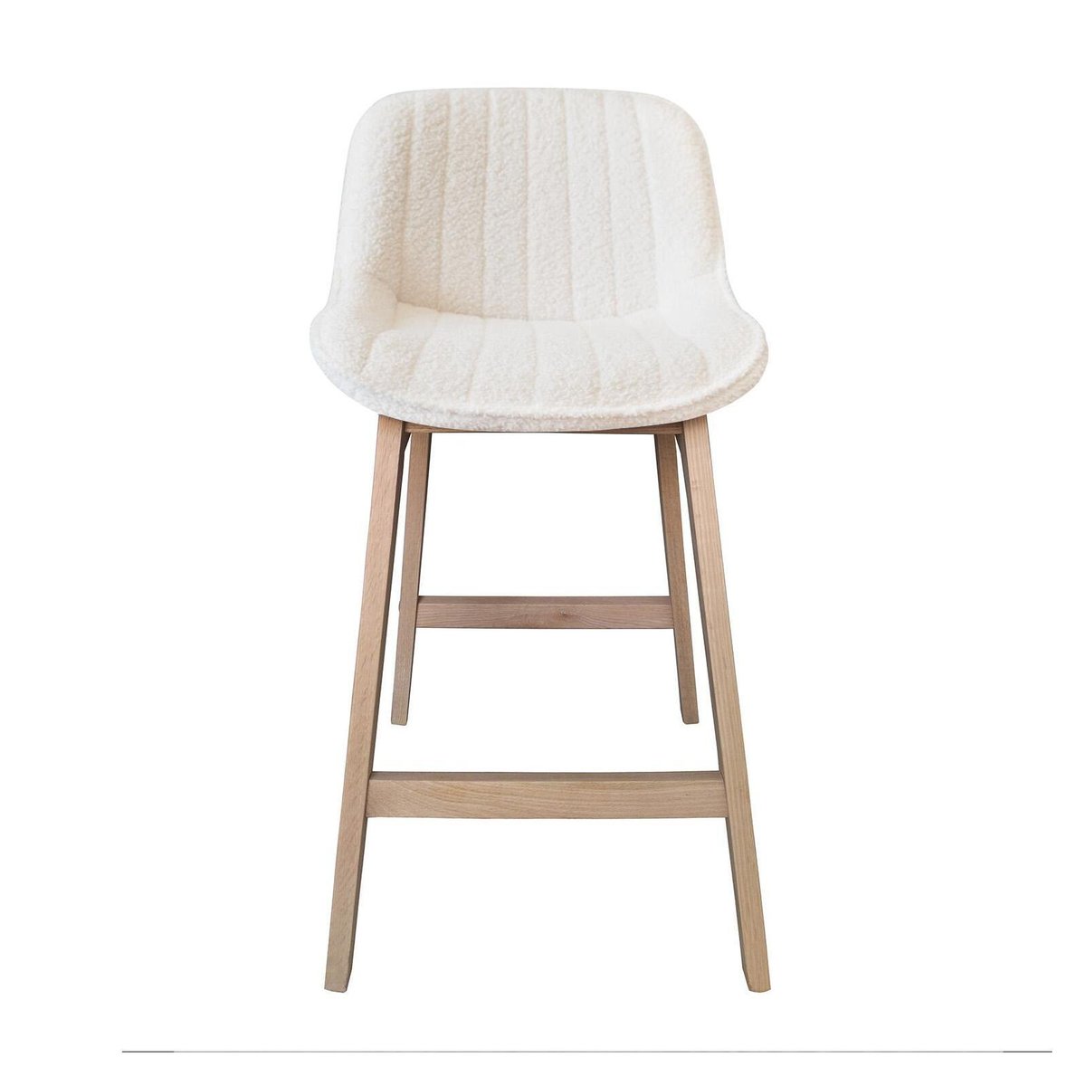 Lot de chaises d'îlot et bar en chêne et assise tissu bouclette 65cm MILK | Lot de 8 crème, MOB IN