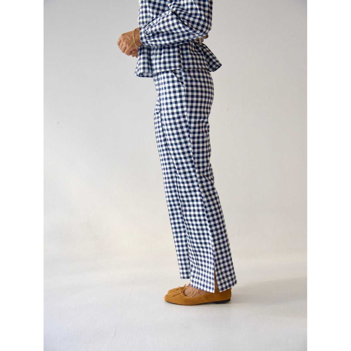 Pantalon vichy taille haute évasé ROME bleu marine / blanc, MINDTRAVELER