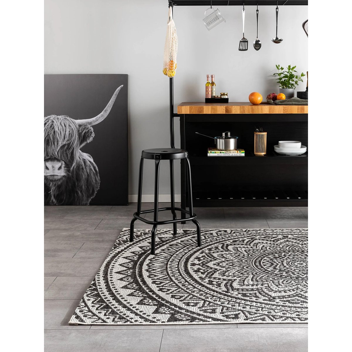Tapis d'extérieur & intérieur CLEO blanc/noir, BENUTA