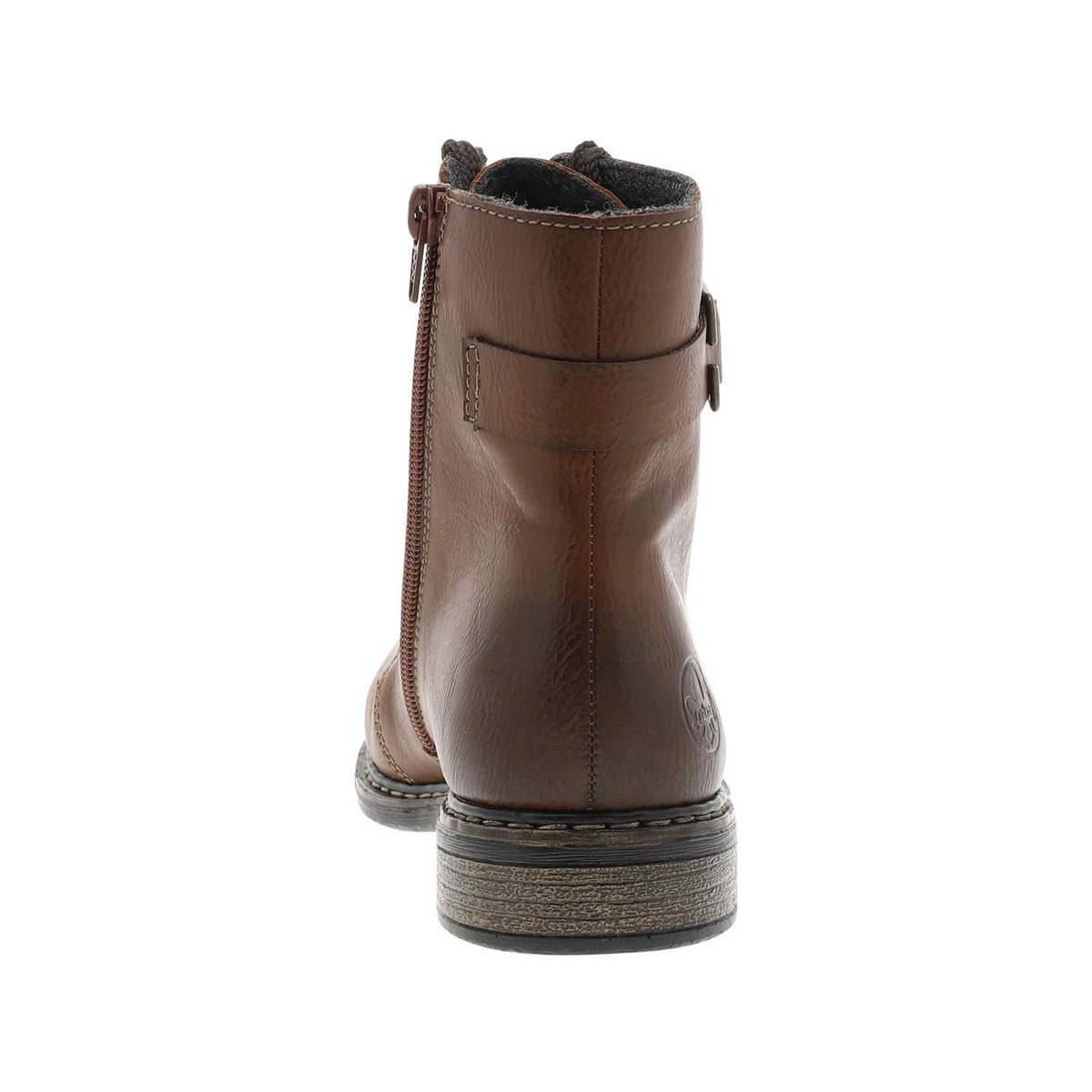 Bottines cognac à talon décroché bas avec des lacets et un zip latéral cognac, RIEKER
