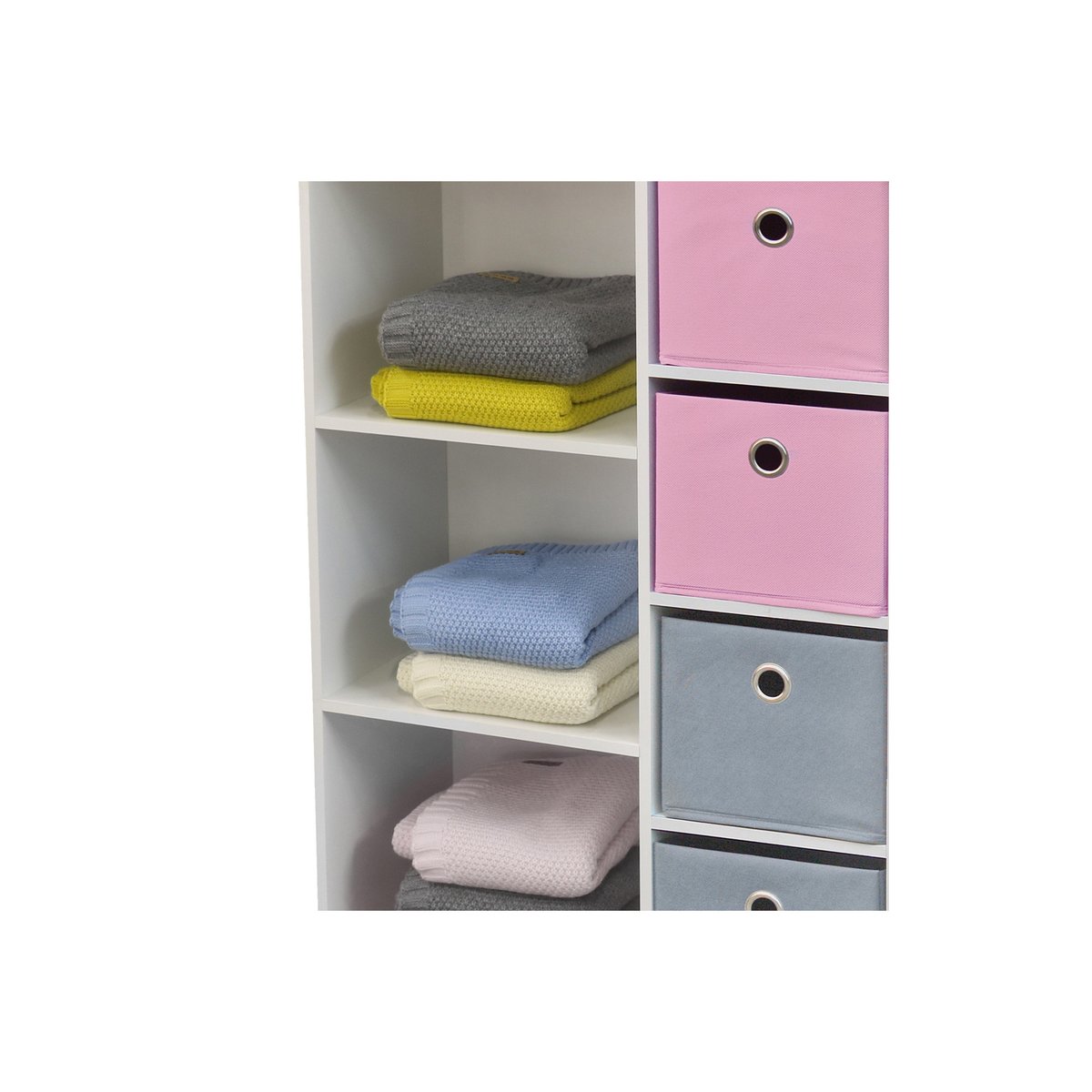 Meuble de Rangement Chambre Enfant Blanche avec 4 Paniers Rose et Gris rose, WADIGA