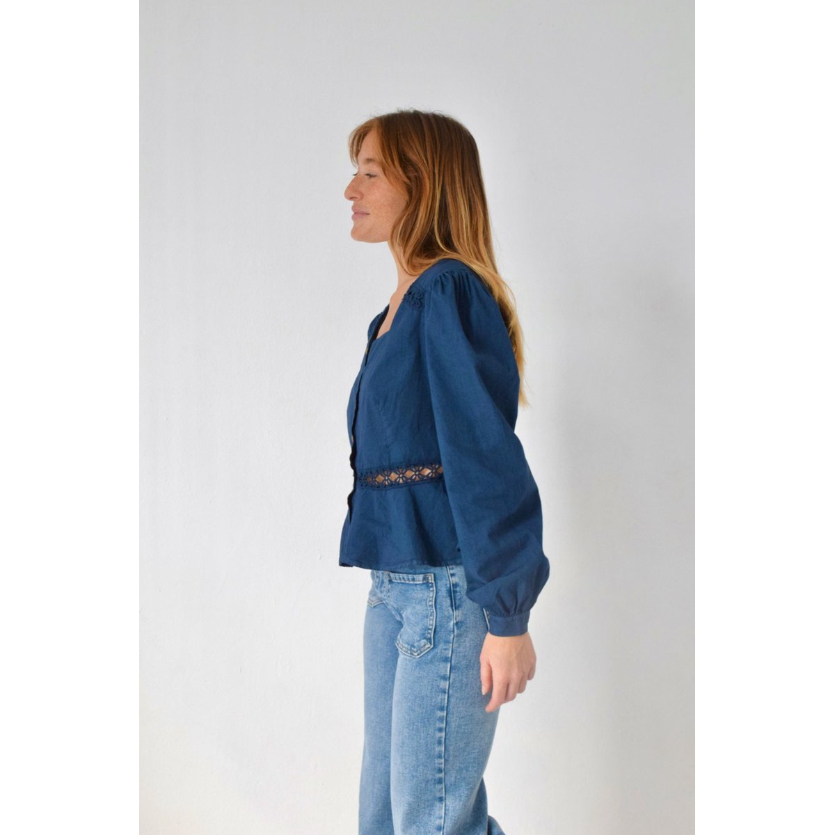 Blouse popeline dentelle ROMA bleu marine, MINDTRAVELER