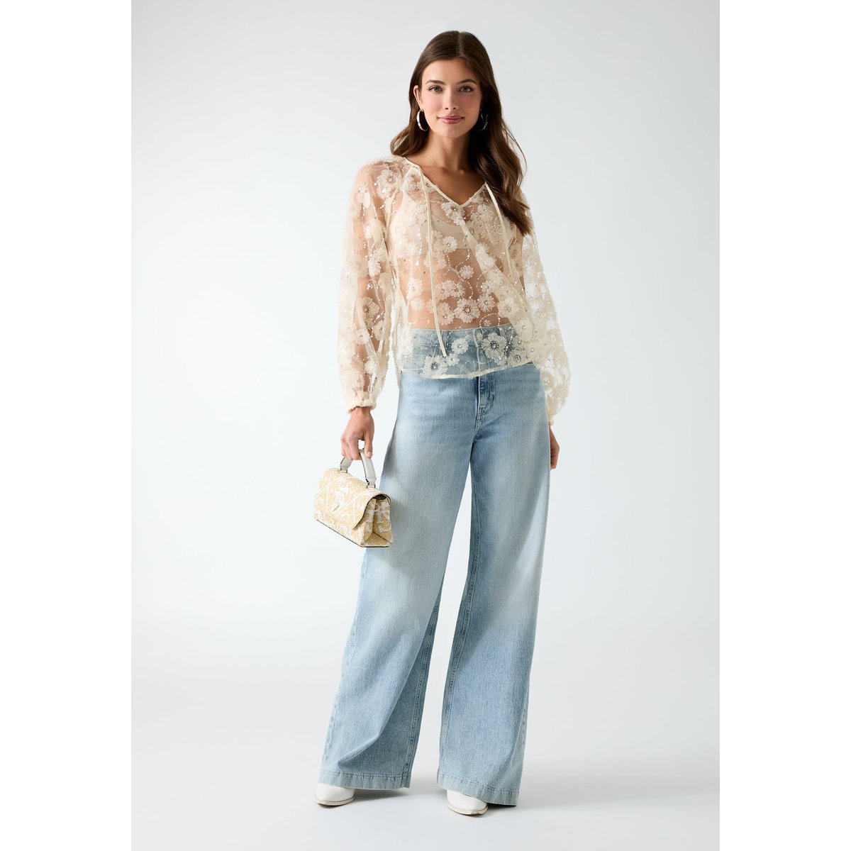 Blouse À Sequins blanc multi, GUESS