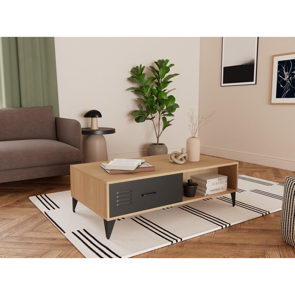 Table basse - TRIBECA bois / noir, BEST MOBILIER