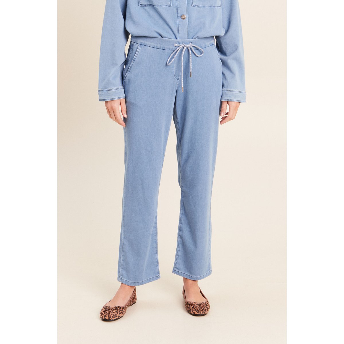 Jogging large 7/8ème en maille denim bleach, BREAL