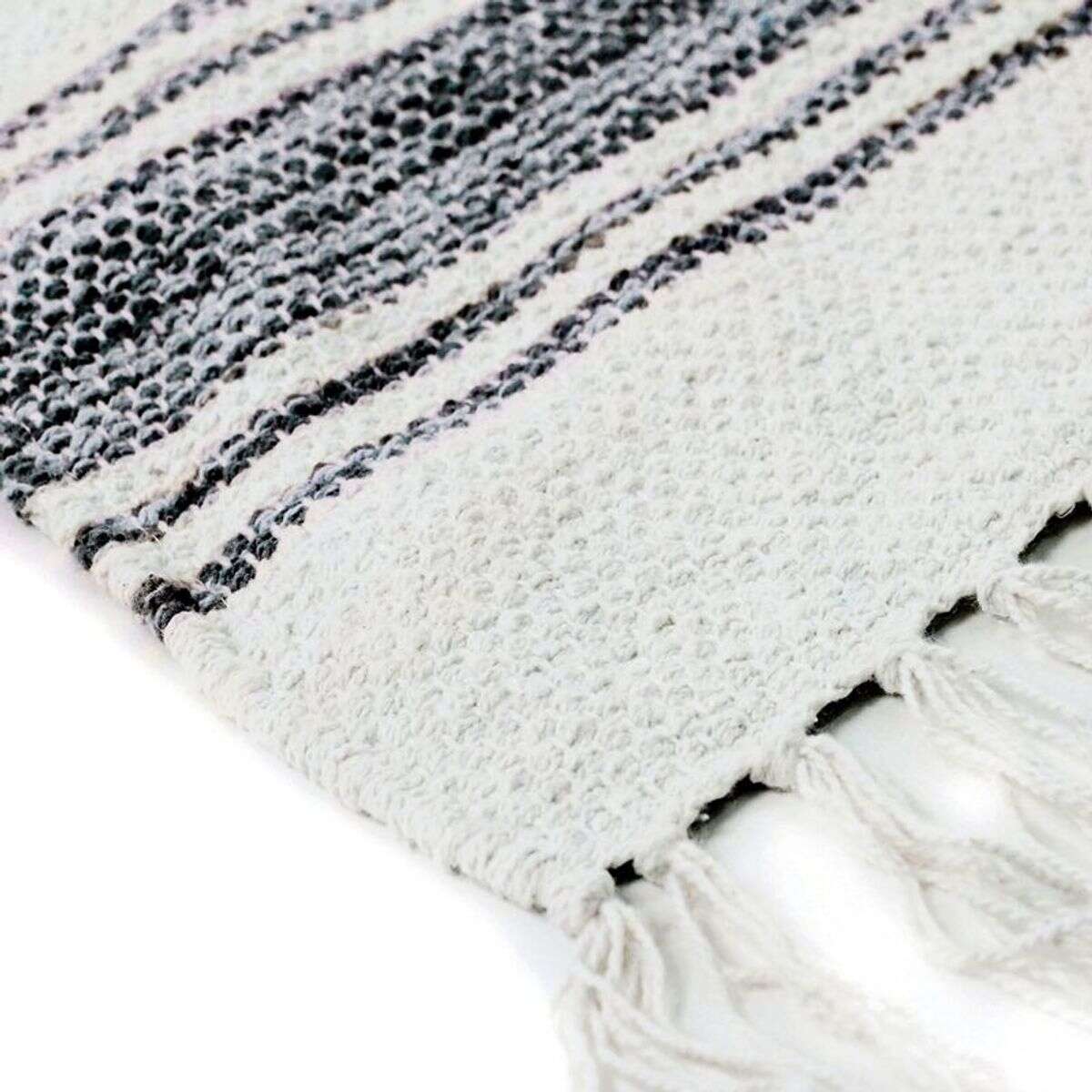 Tapis salon artisanal en coton noir gris blanc, THE DECO FACTORY