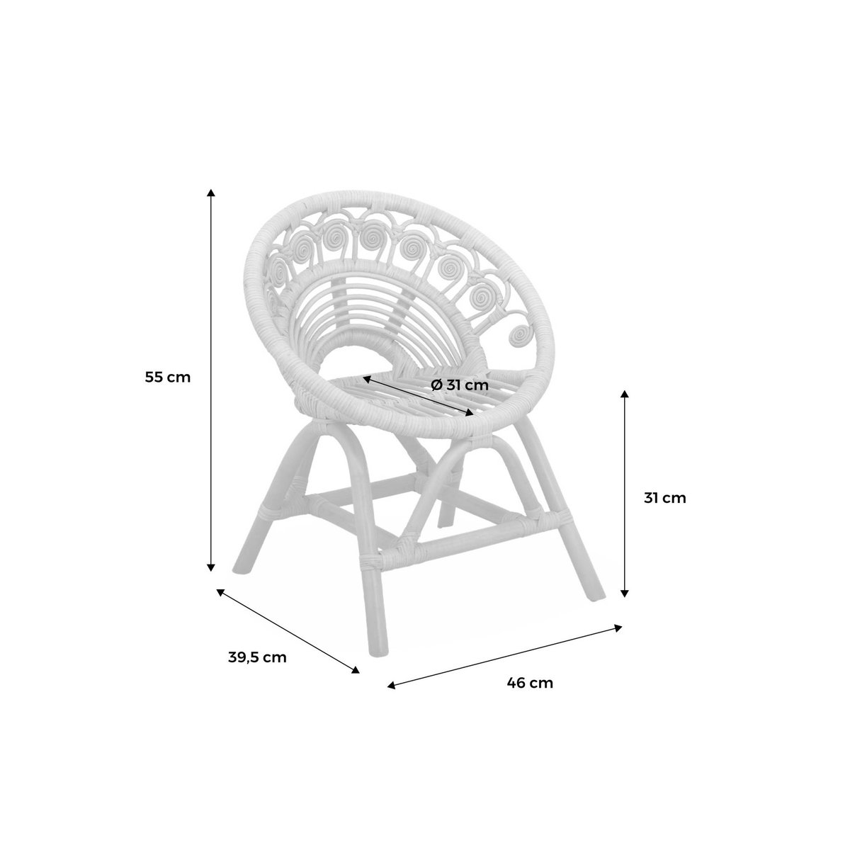 Fauteuil enfant bohème rotin ALICE naturel, SWEEEK