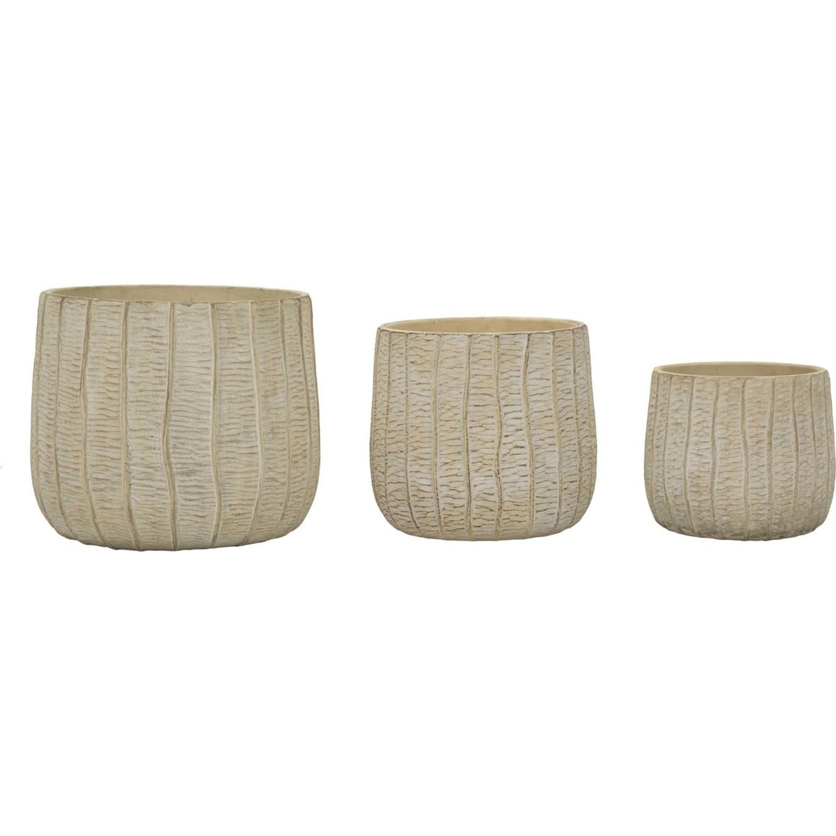 Cache-pots texturés en céramique lot de 3 MODERN crème, RECOLLECTION