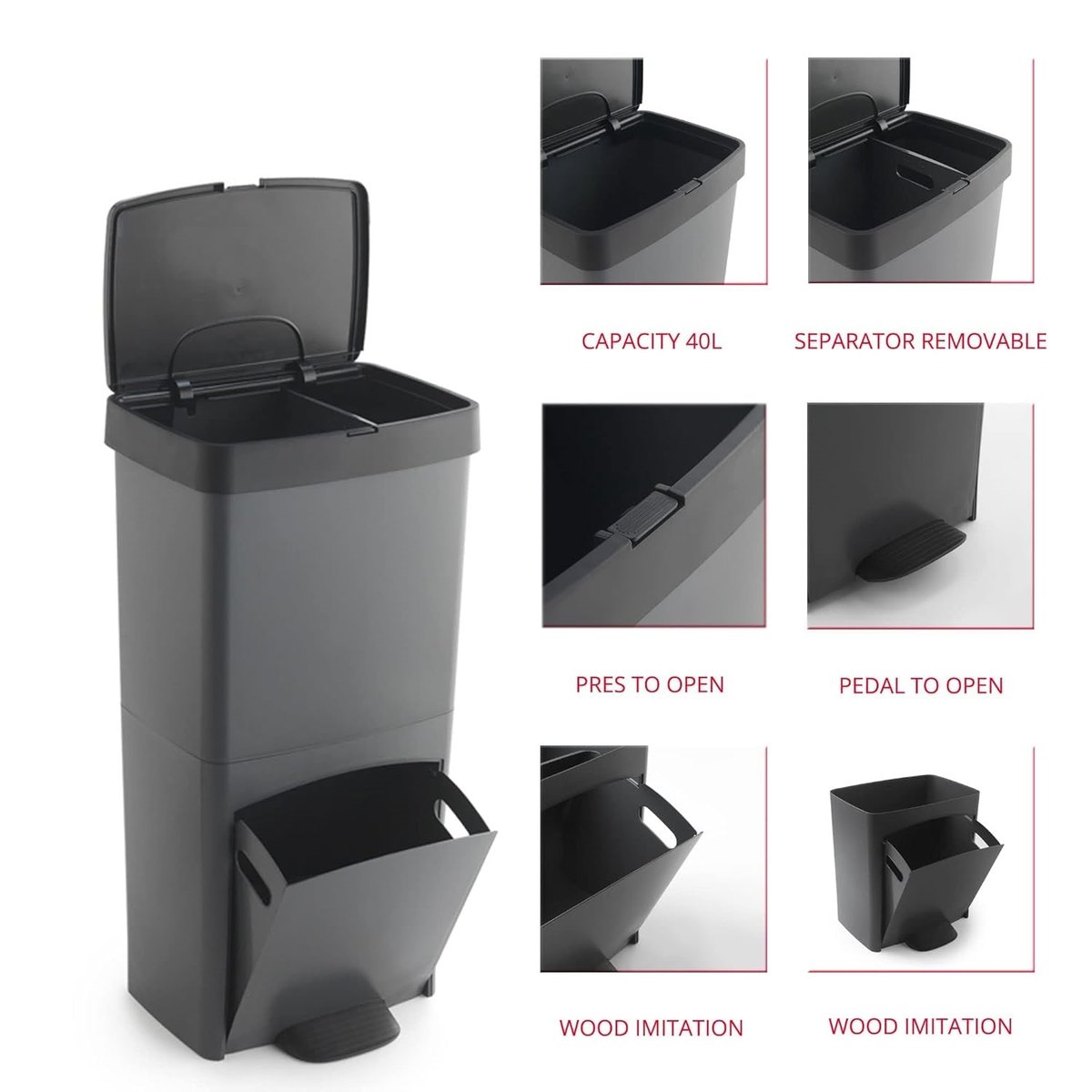 Poubelle de cuisine tri sélectif PICEA gris, KITCHEN MOVE