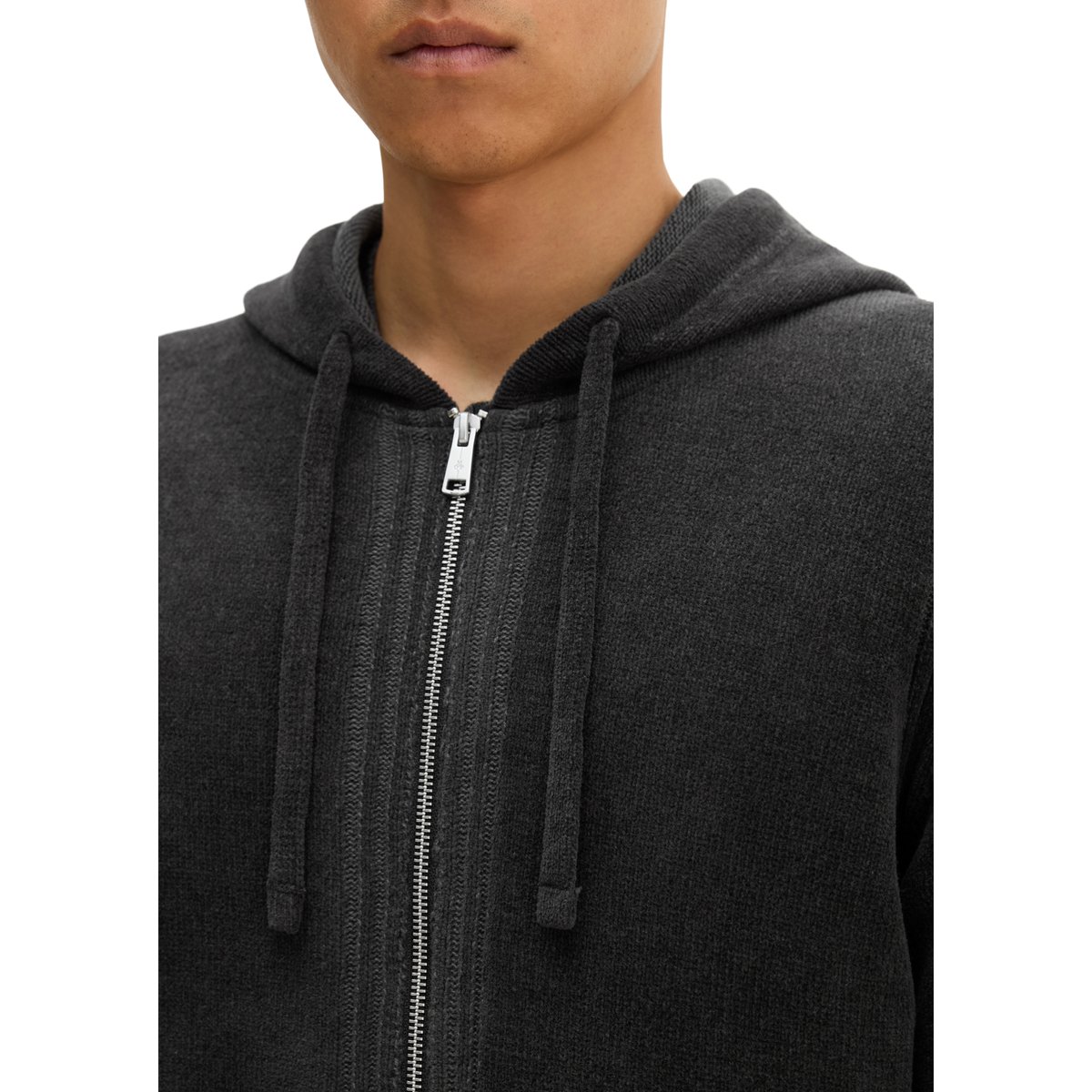 Cardigan en chenille, coupe regular en mélange de coton bio et de laine Schuwoll gris, MARC O'POLO