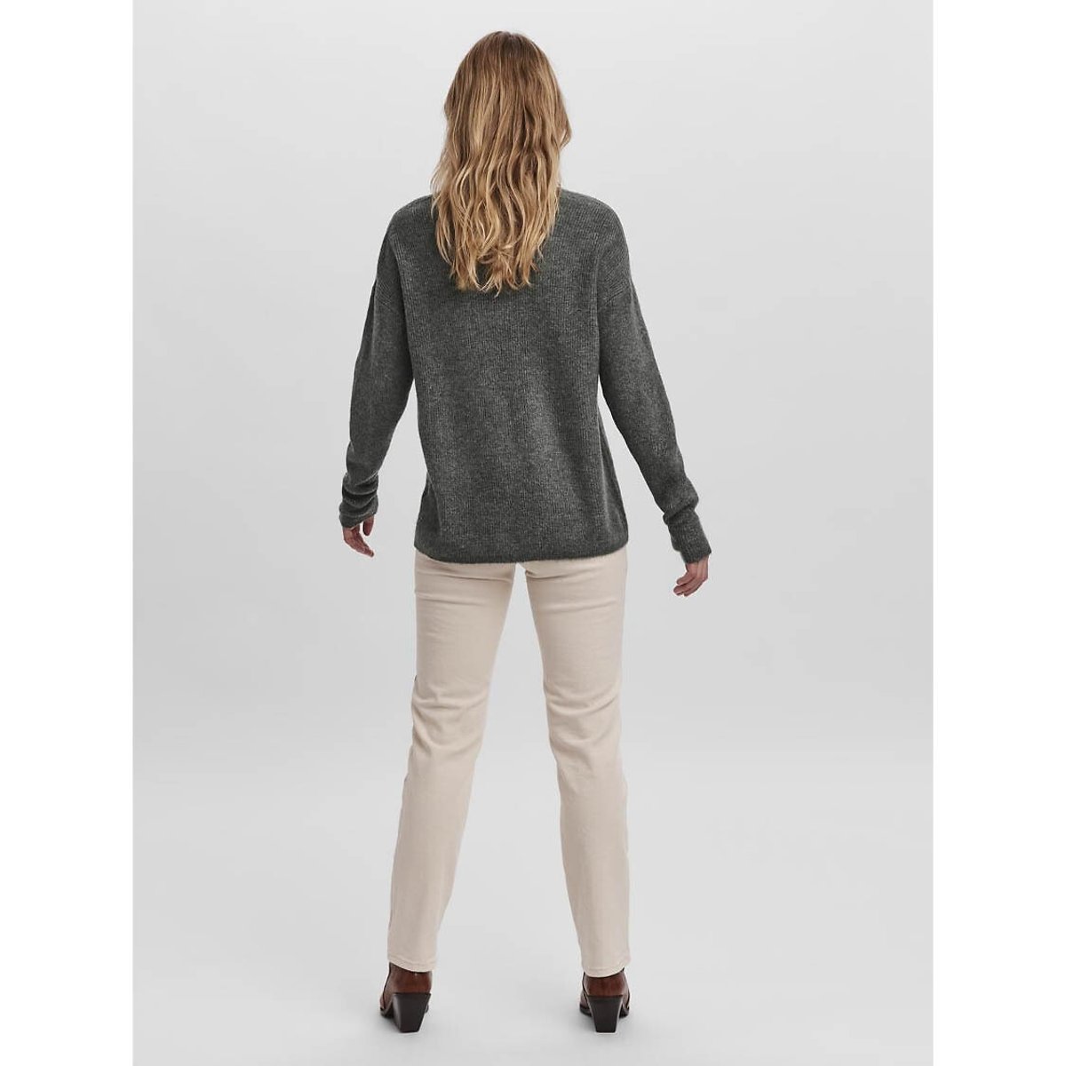 Pull col V en maille mousseuse vert, VERO MODA