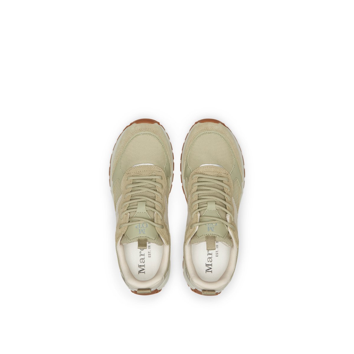 Baskets en cuir de vache noble et insert en mesh vert, MARC O'POLO