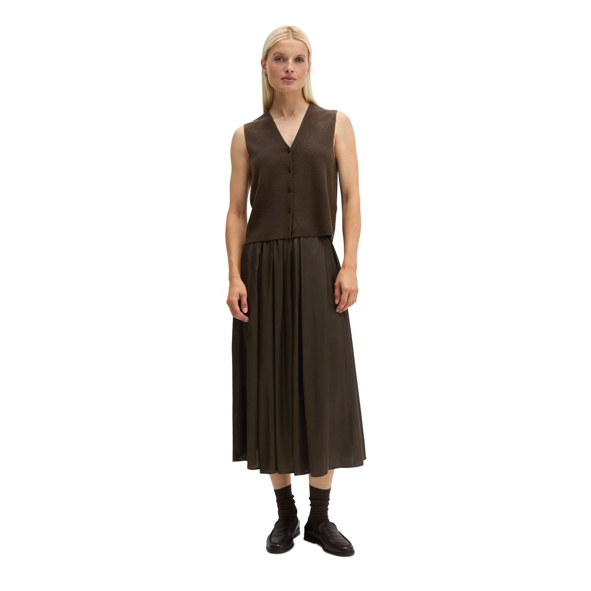 Cardigan sans manches, coupe classique en mélange de laine vierge douce marron, MARC O'POLO
