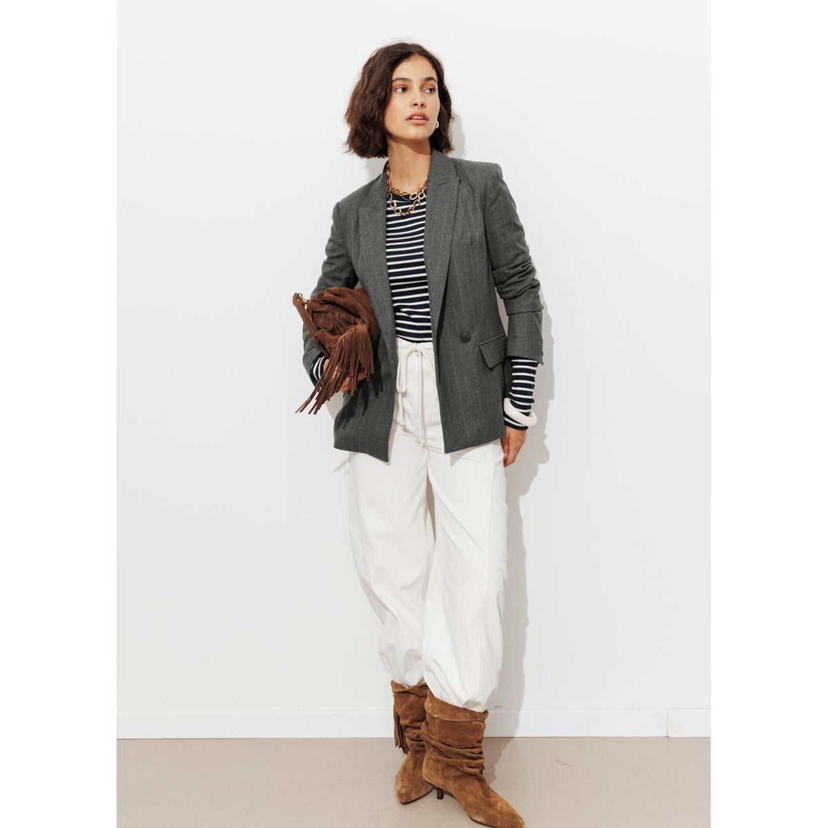 Veste de tailleur rayée gris, PROMOD