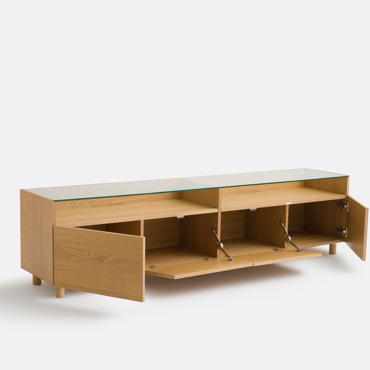 Meuble TV hifi XL, 4 portes, plateau verre, WALOR coloris chêne, LA REDOUTE INTERIEURS