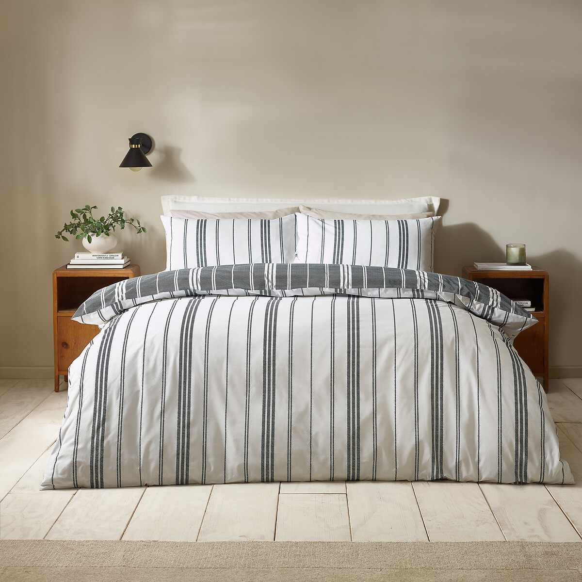 Harbour Stripe Reversible Duvet Cover And Pillowcase Set black, CATHERINE LANSFIELD