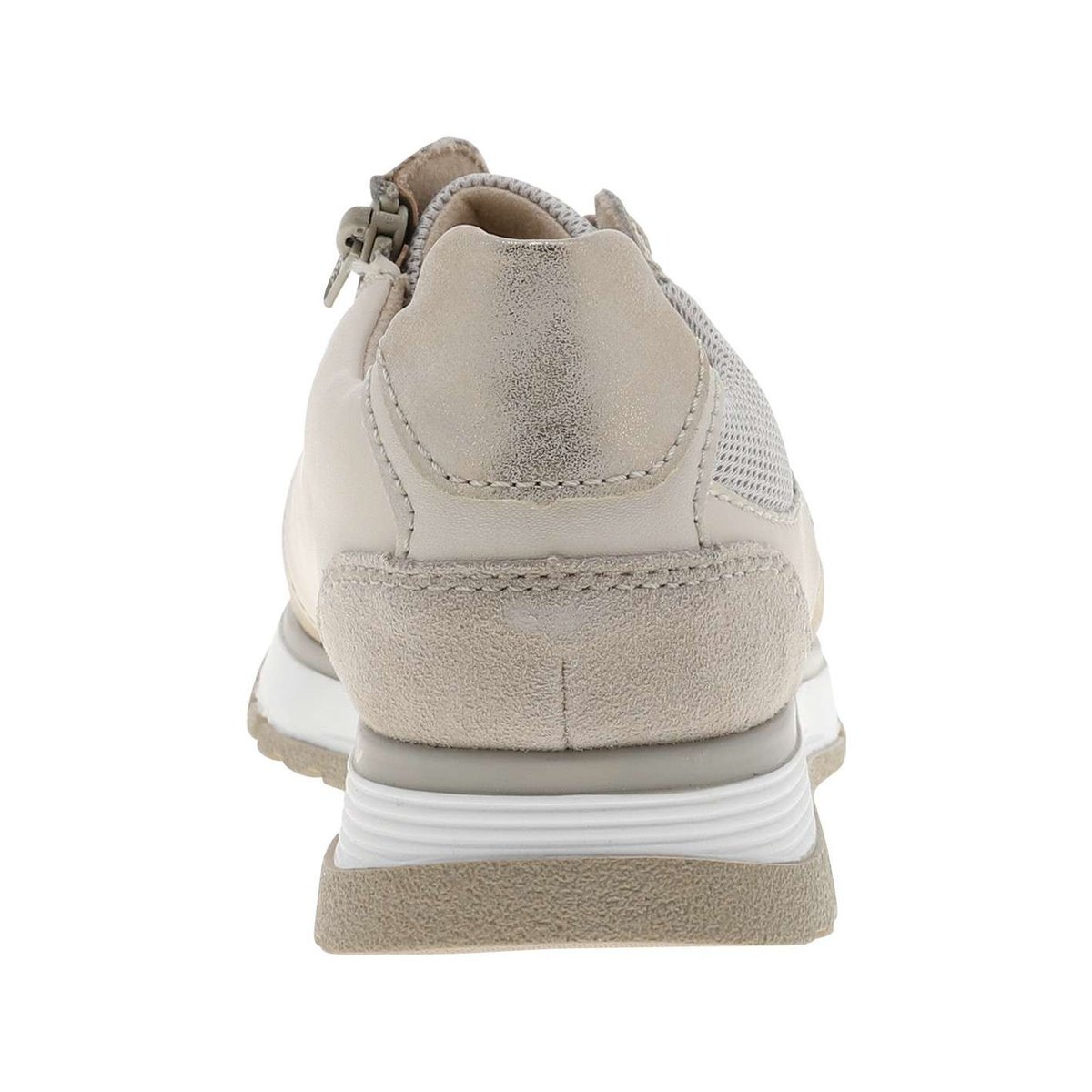 Baskets en cuir beiges à talon compensé bas avec des lacets et un zip latéral beige, RIEKER