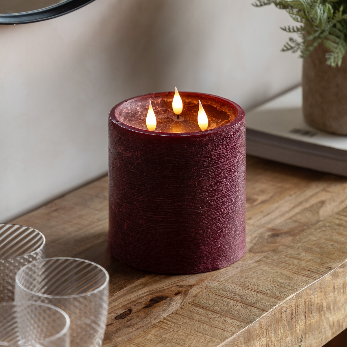 15cm LED 3-Wick Candle in Oxblood red, ÉDITÉ