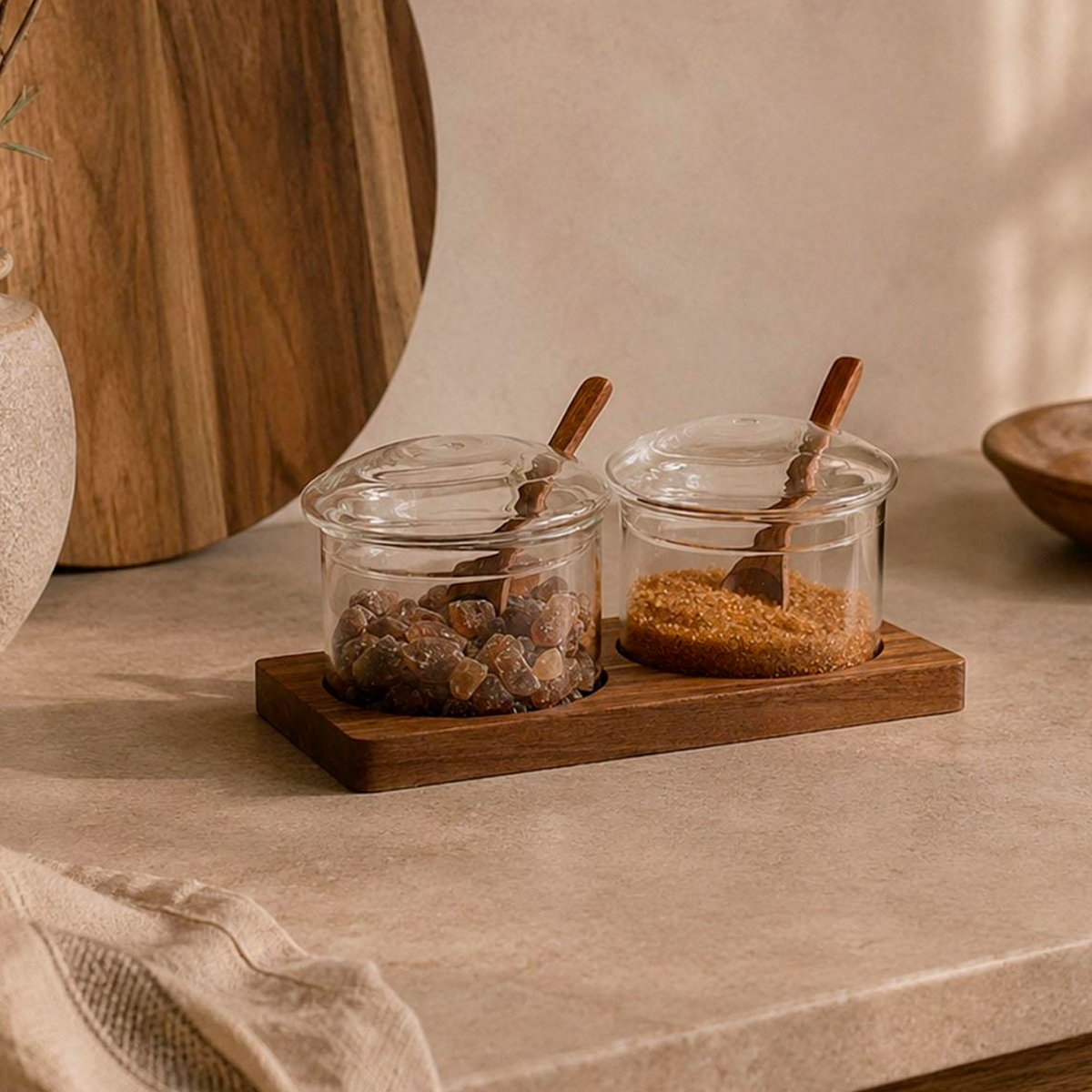 Set de 2 pots à sucre en verre avec support et cuillères 19.5x10x8cm transparent, WADIGA