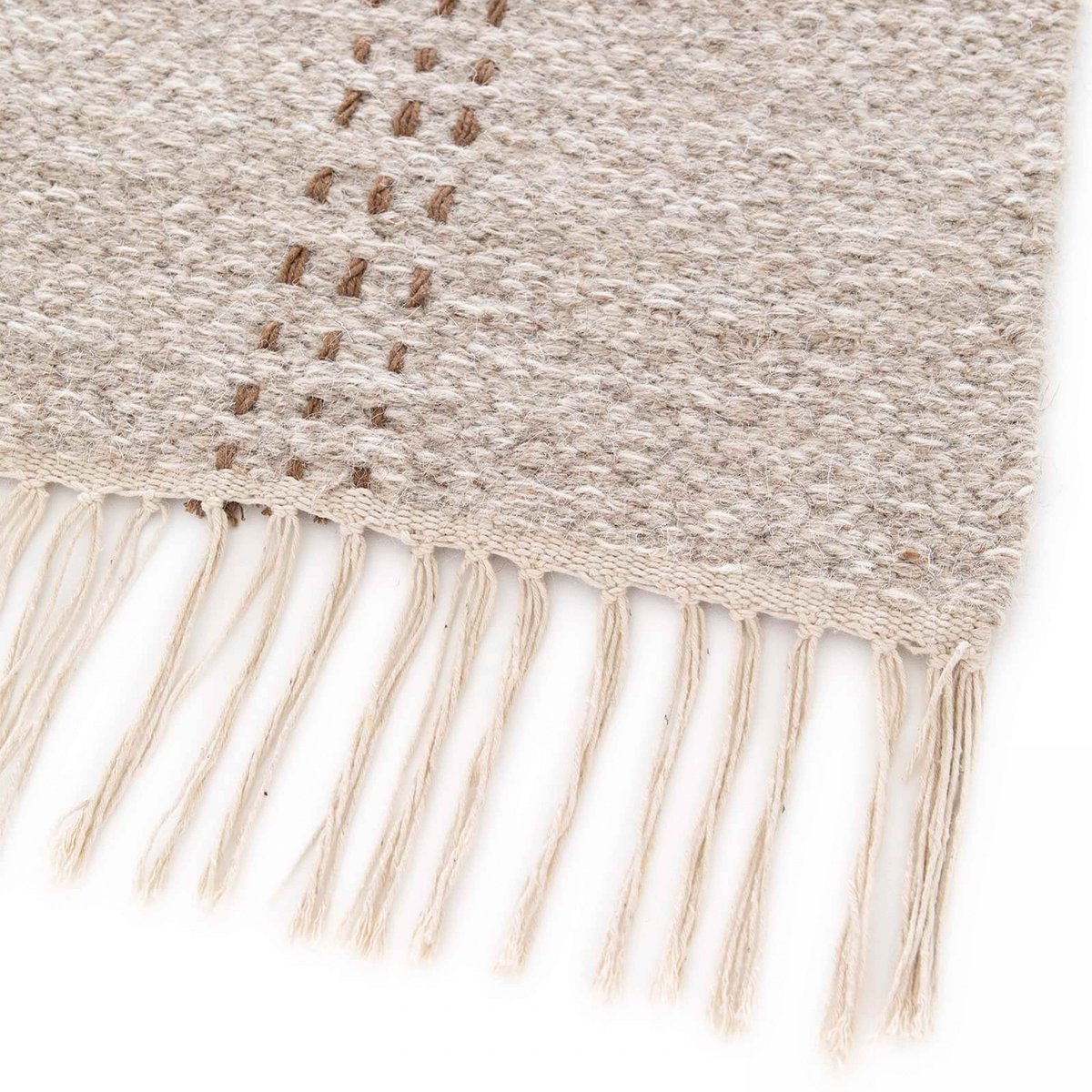 Tapis KALAN en laine et jute tissé à plat, KALAN ecru et gris, OVIALA
