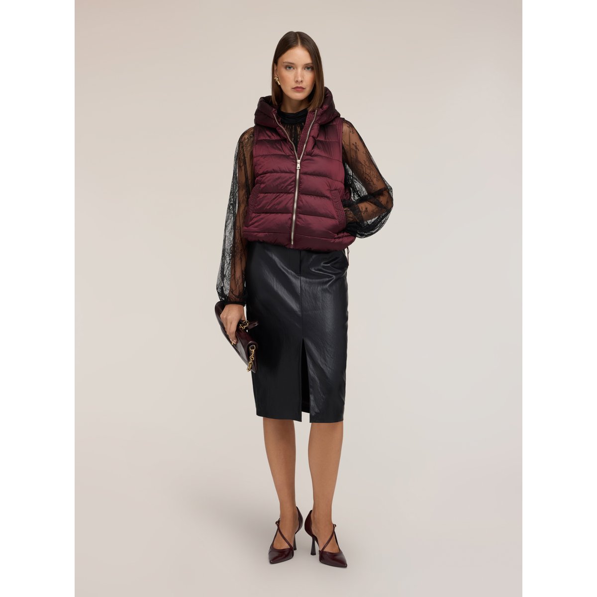 Gilet à capuche matelassé violet, MOTIVI