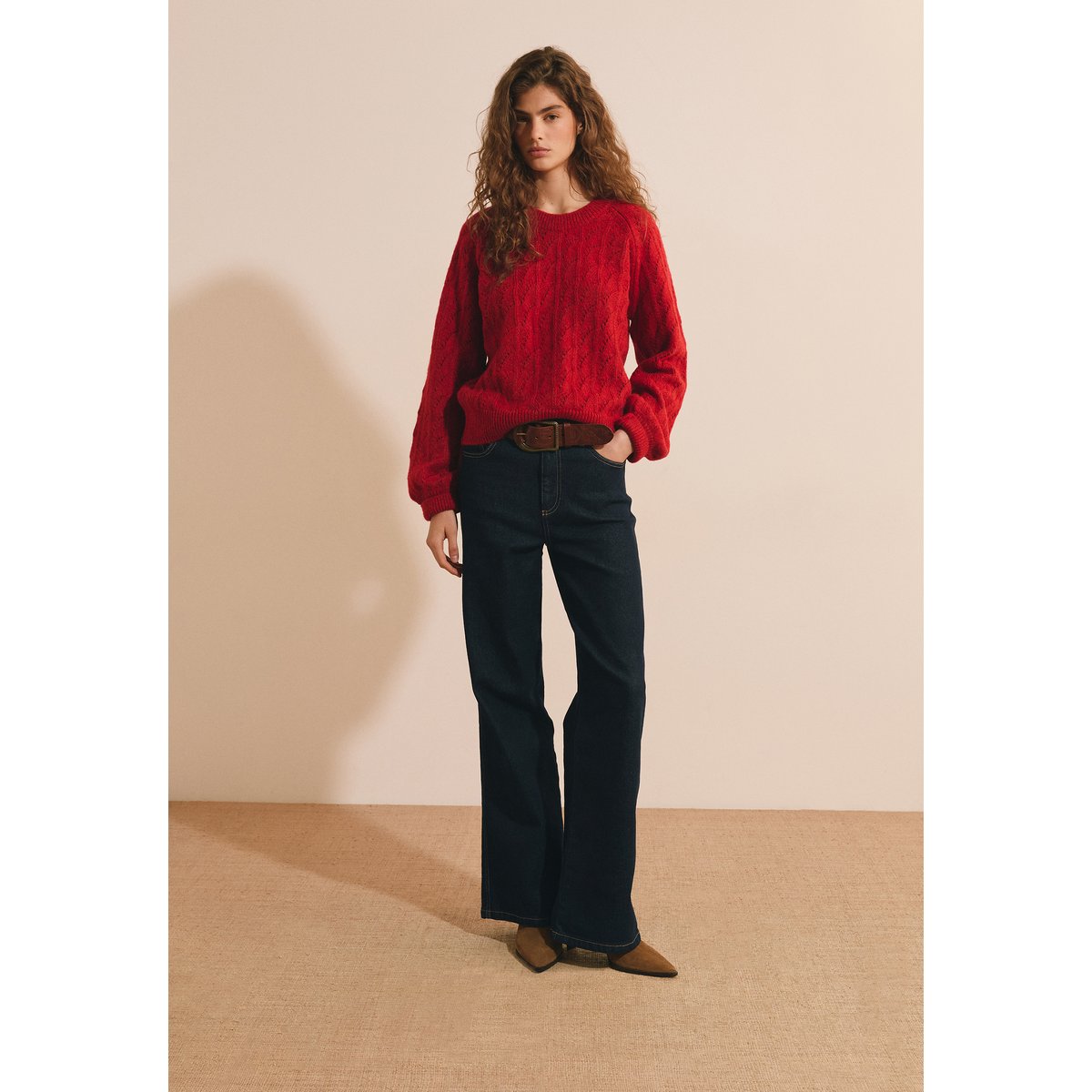 Pull col rond SANDRA vermillon, ETAM