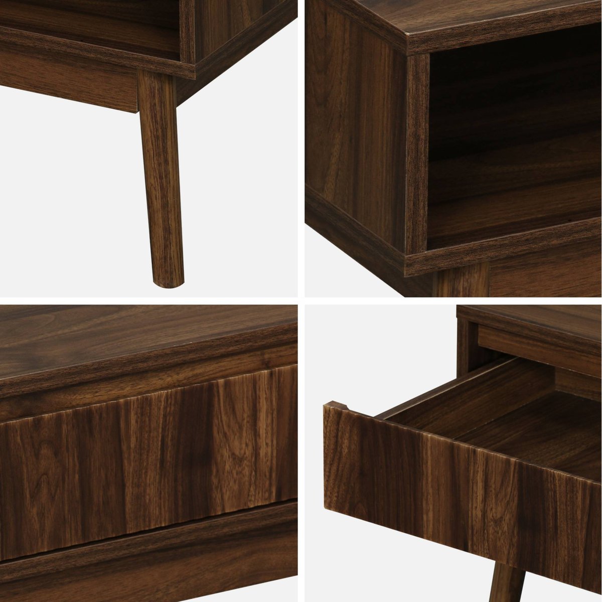 Table basse scandinave rectangulaire décor bois rainuré 1 tiroir LINEAR bois foncé, SWEEEK