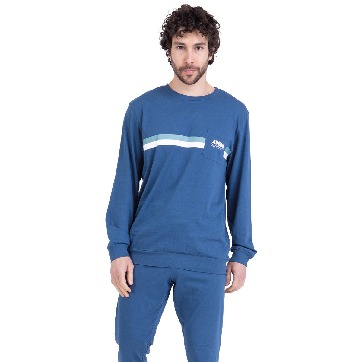 Pyjama long haut manches longues bleu, ATHENA