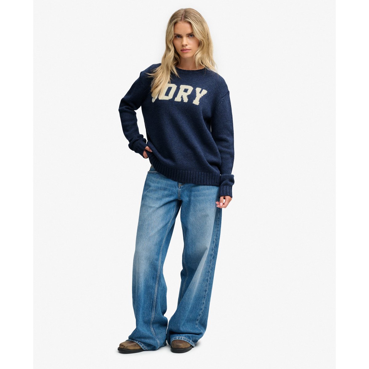 Pull en maille intarsia Heritage bleu marine éclipse, SUPERDRY