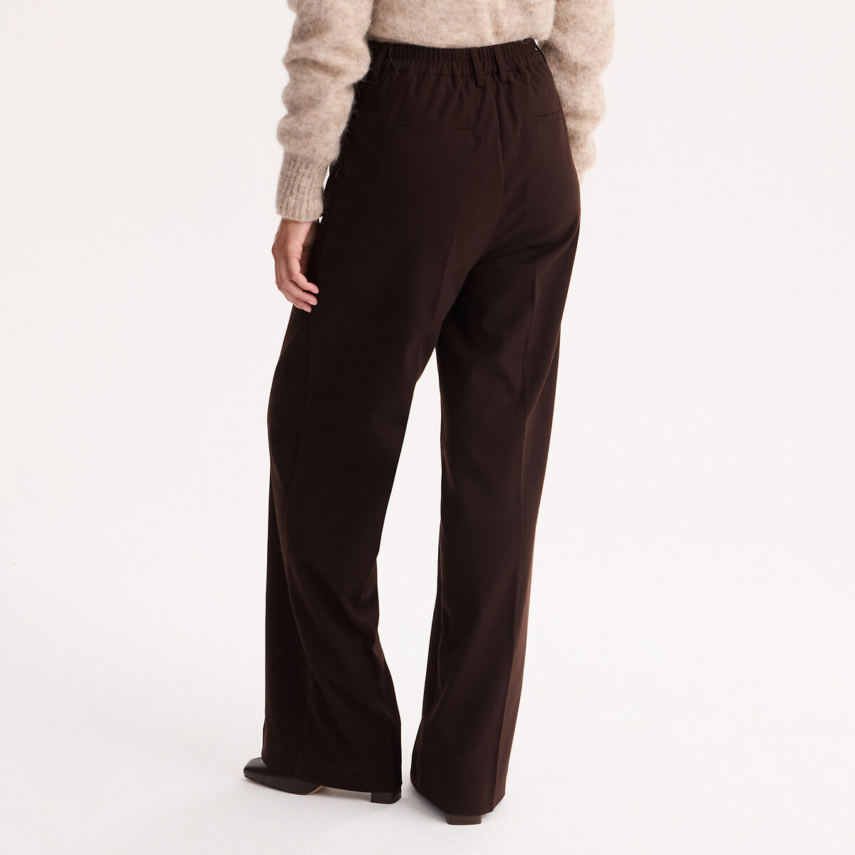 Pantalon large, effet flanelle, taille haute marron, ANNE WEYBURN