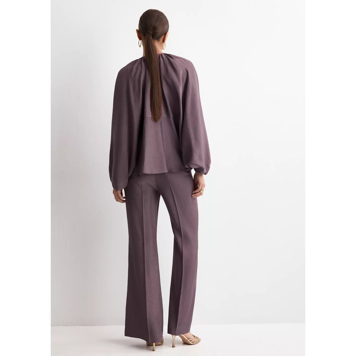 Pantalon droit taille normale violet, MANGO