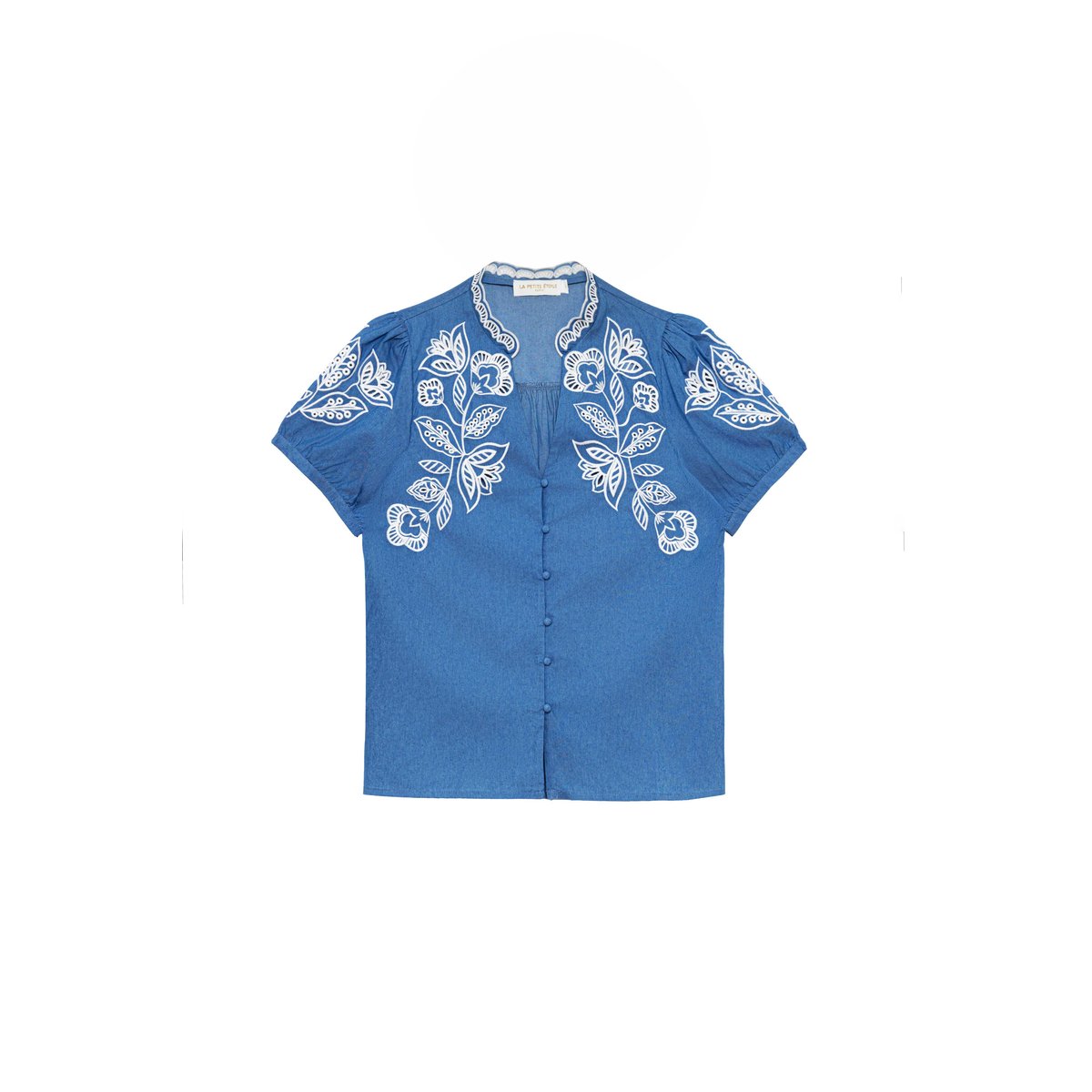 Blouse manches courtes col v imprimé floral TENCY 24-chambray, LA PETITE ETOILE