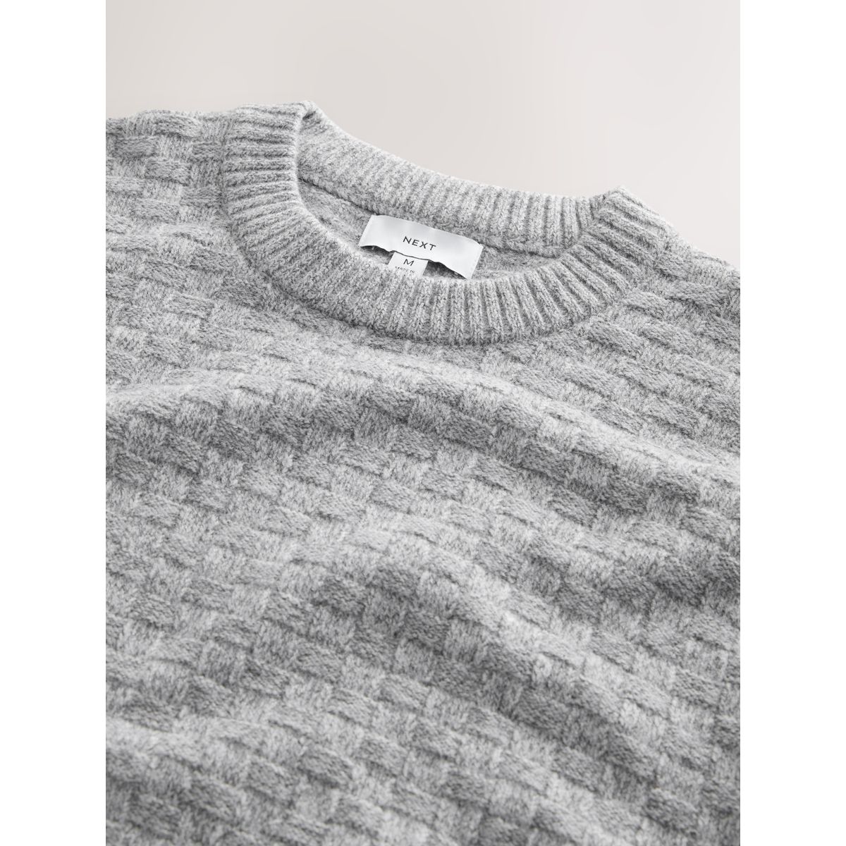 Pull ras du cou standard en maille texturée gris, NEXT