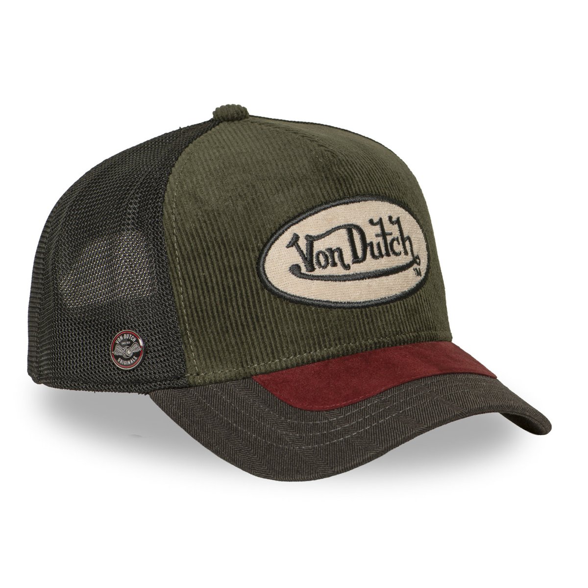 Casquette Trucker Shield kaki foncé/bordeaux/noir, VON DUTCH