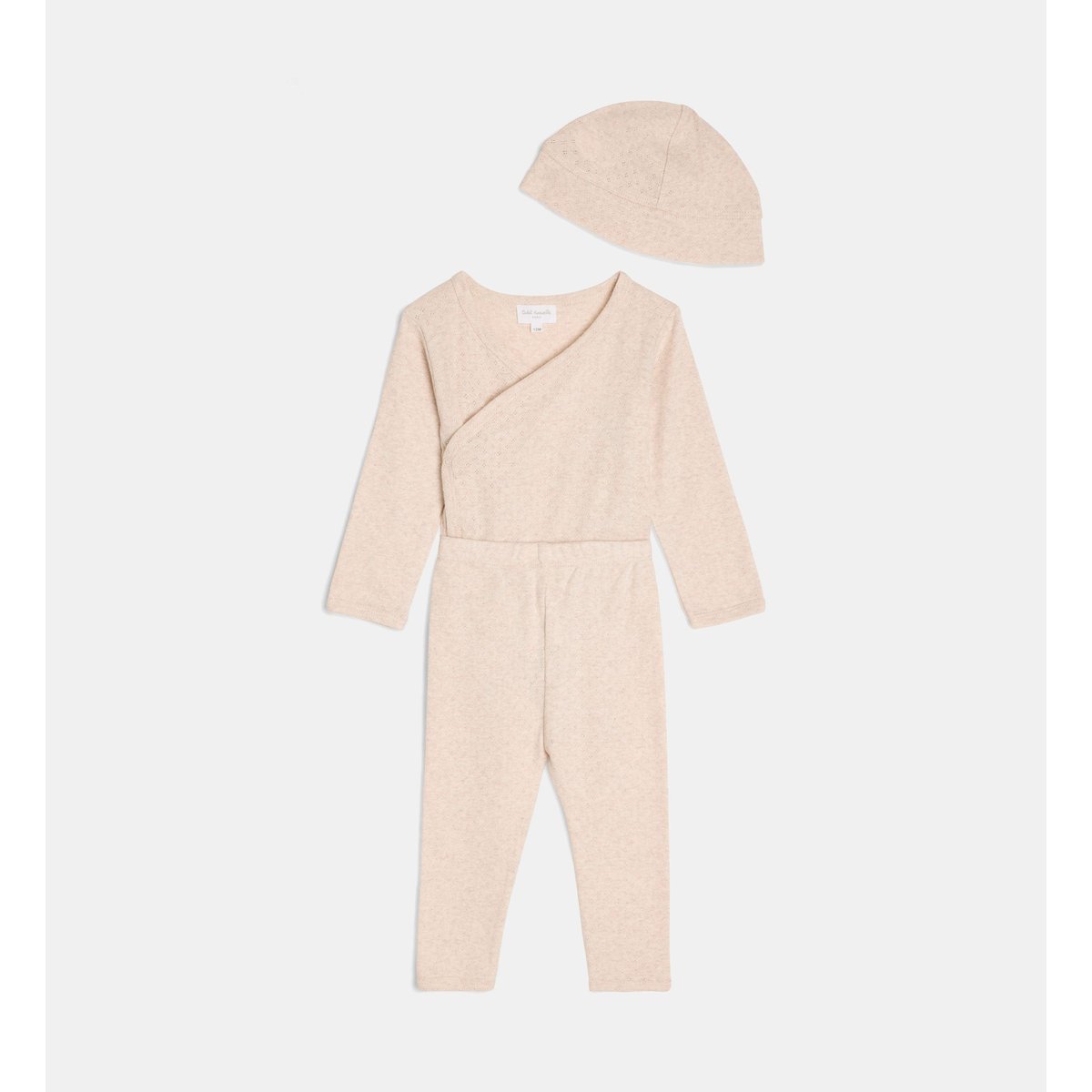 Ensemble 3 pièces tutie pointelle coton bio beige moyen, CADET ROUSSELLE