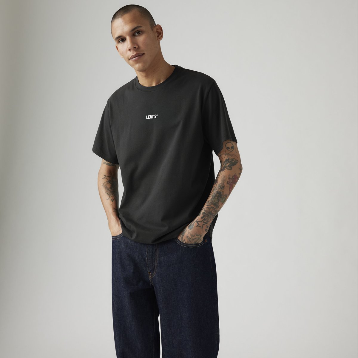 T-shirt coupe ample noir - levis record swap jet black body white logo, LEVI'S