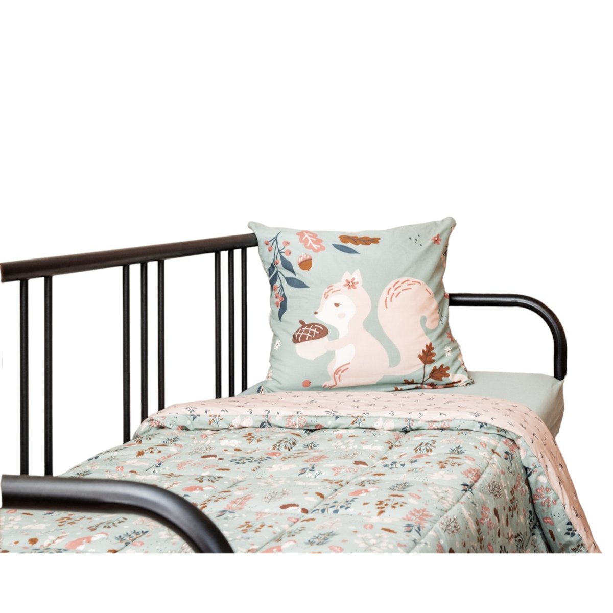 Couette coton imprimee Tamia l ecureuil vert, EDEN