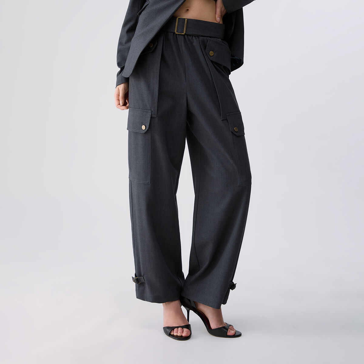 Pantalon cargo en flanelle vert foncé, LIU JO