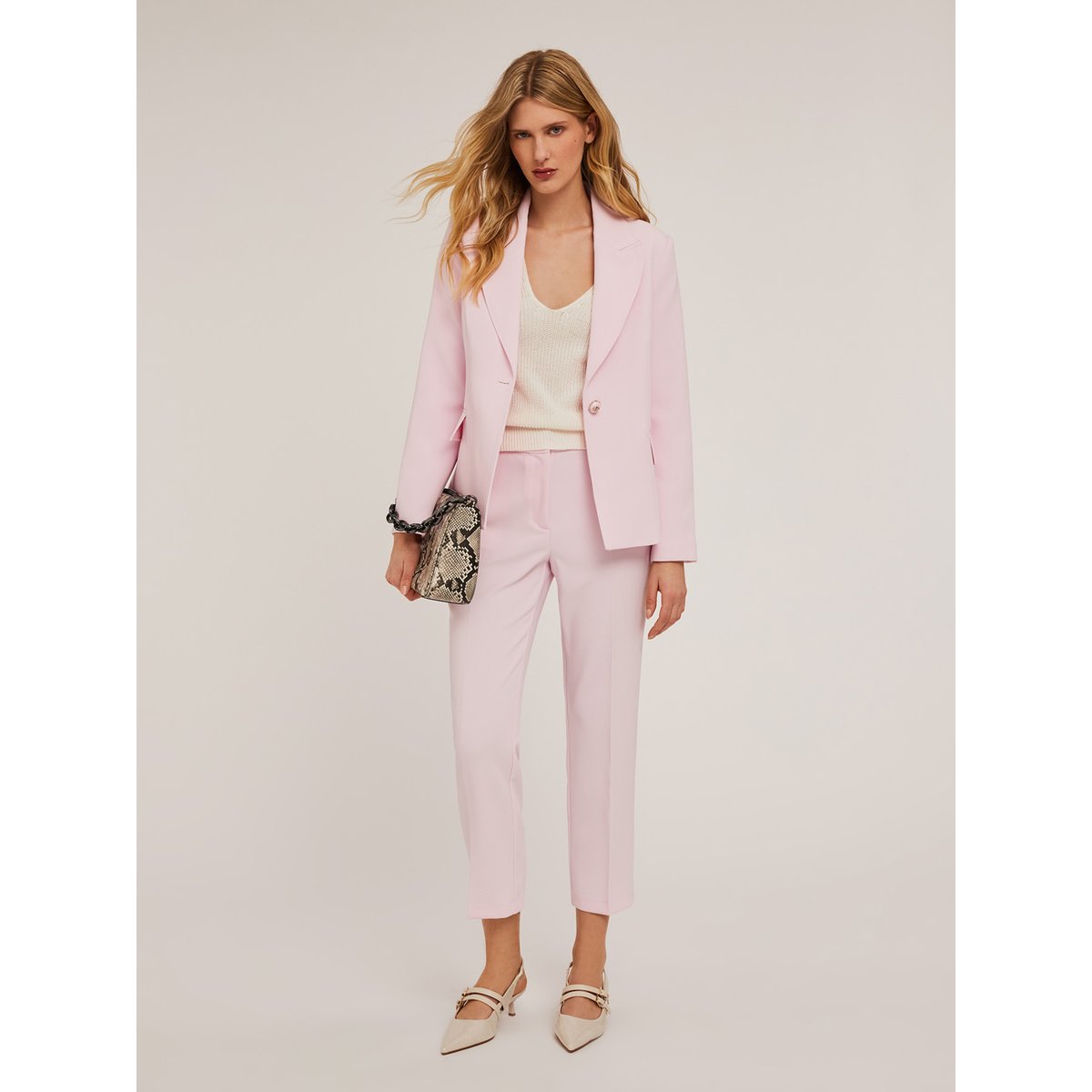 Veste de costume à simple boutonnage en crêpe rose, MOTIVI