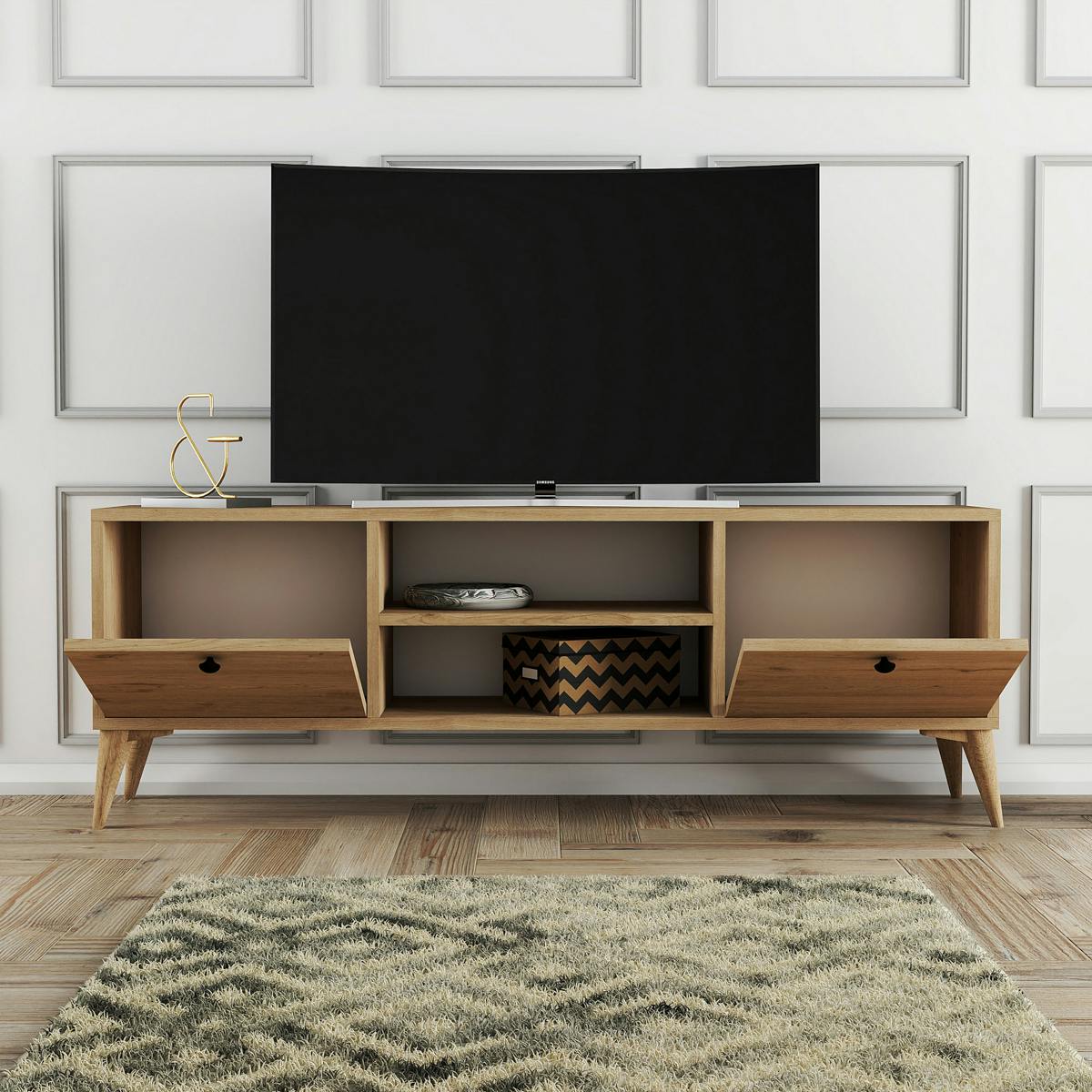 Meuble TV scandinave décor bois 2 portes 2 niches UMEA bois naturel, PIER IMPORT