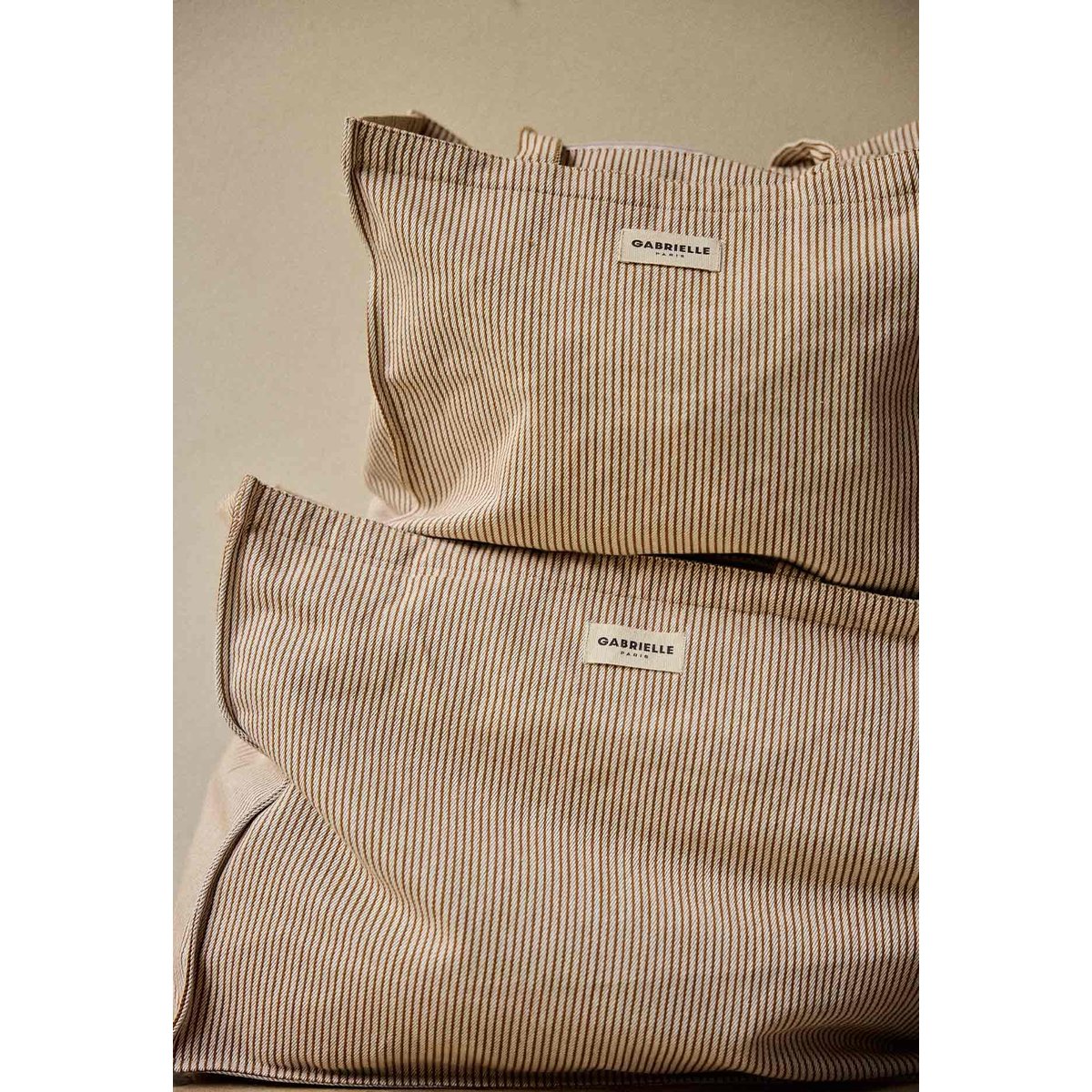 Sac week-end en coton, RAYURES beige argile, GABRIELLE PARIS