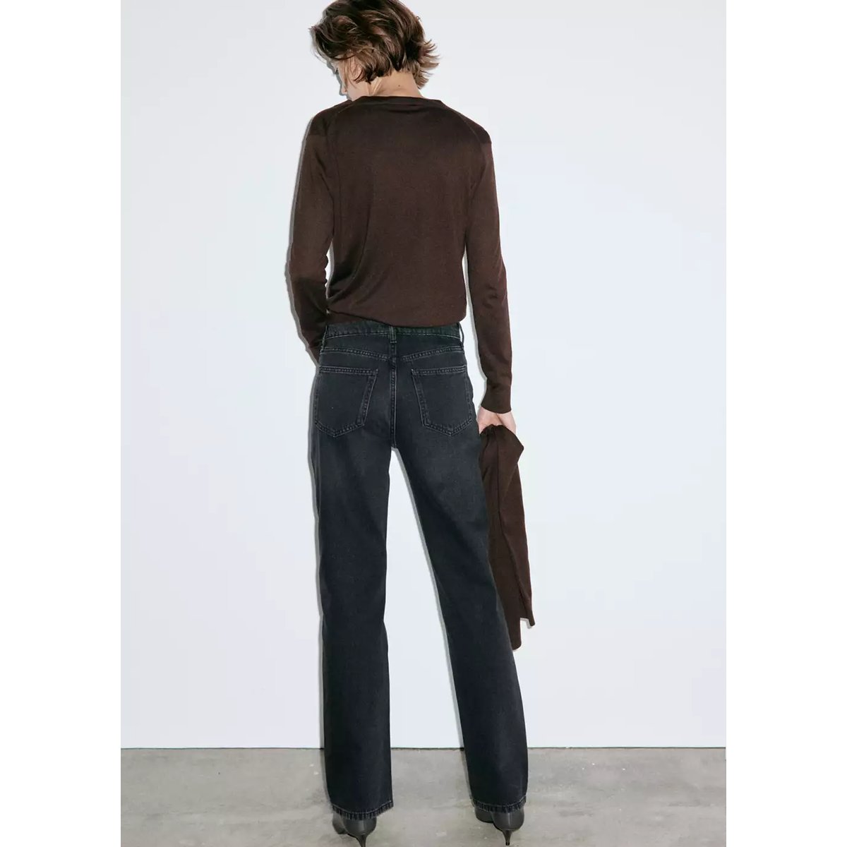 Jean Matilda droit taille haute black denim, MANGO